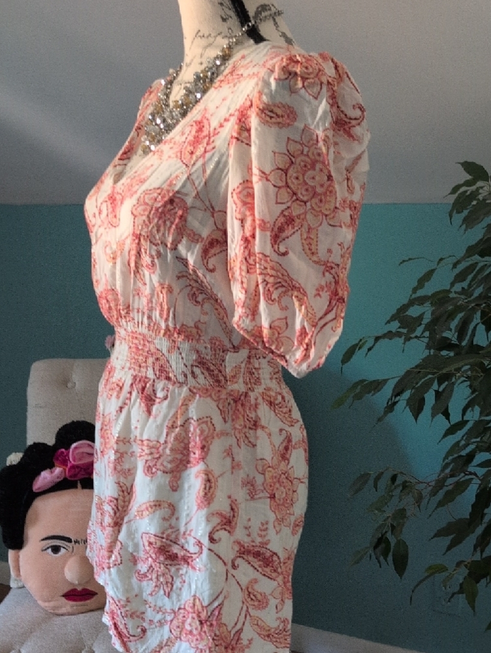 Express White-Light Cream Romper with Coral Pink Floral Print🪷 - Picture 9 of 12